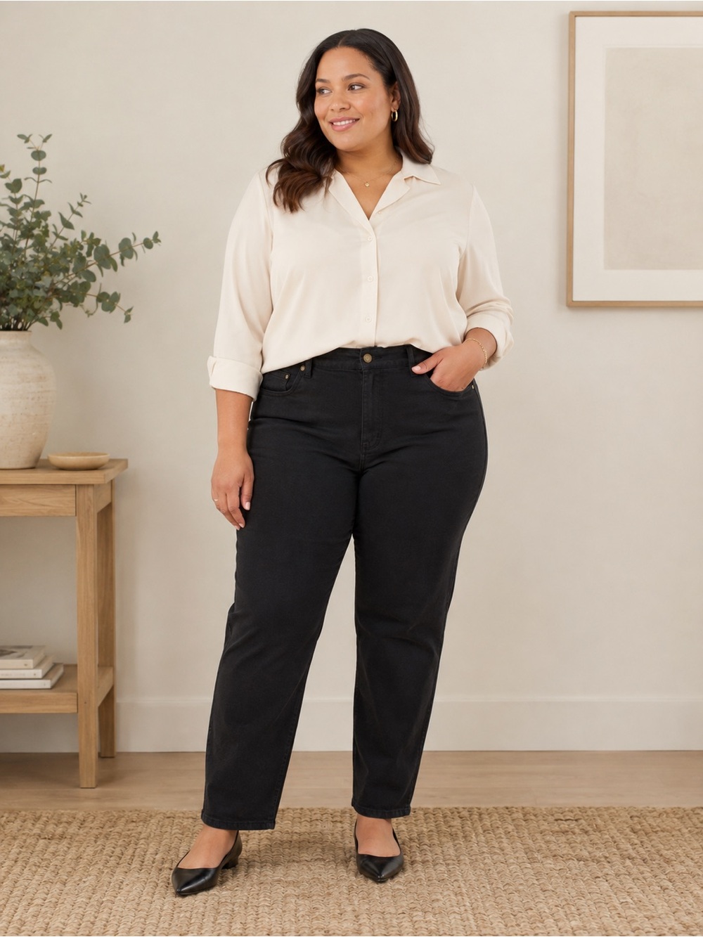 Woman Within Plus Size 28W Petite Stretch Denim Jeans Black Normcore NWOT